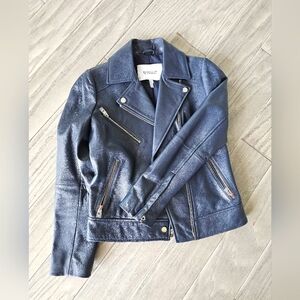 100% Lamb Leather XS Navy Leather Jacket